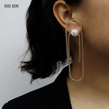 SHIXIN преувеличенные современные серьги-гвоздики с большим перламутровым зажимом, женские модные простые ювелирные аксессуары в стиле бохо, женские подарки Oorbellen