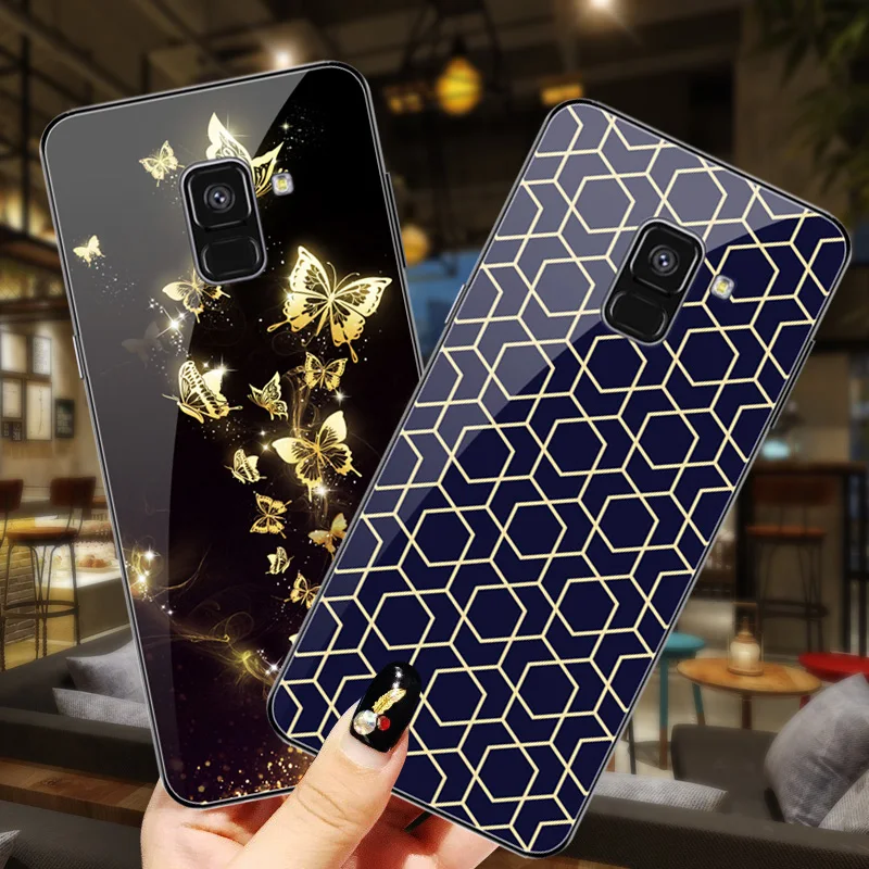 Закаленное стекло чехол для samsung Galaxy A8 2018/A52018/a8 плюс отточить задняя крышка 13