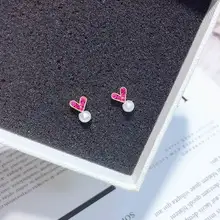 MENGJIQIAO новые корейские Нежные милые серьги-гвоздики с сердечком для женщин модные серьги с искусственным жемчугом Букле д 'ореиль