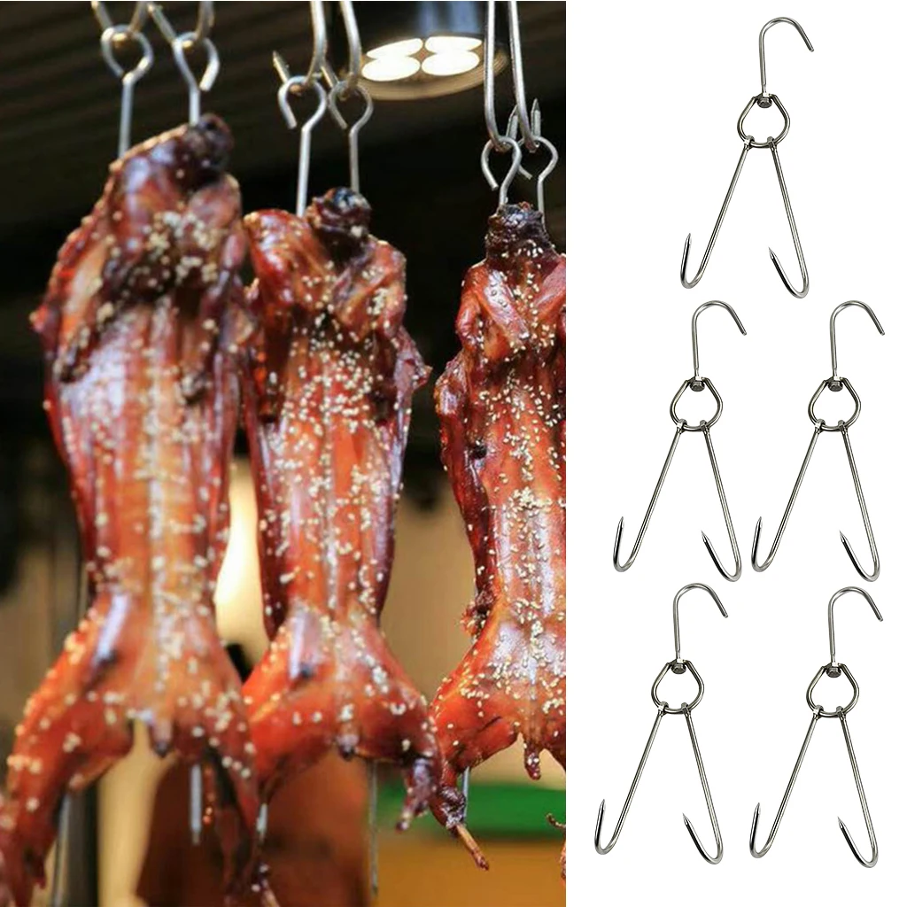 5pcs Extra Heavy-duty Stainless Steel Swivel Meat Hook Butcher Hook Multi Purpose for Kitchen Outdoor Storage 0.35x25cm