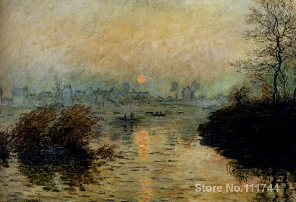

bathroom art Sun Setting over the Seine at Lavacourt. Winter Effect by Claude Monet paintings Home Decor Handmade High quality