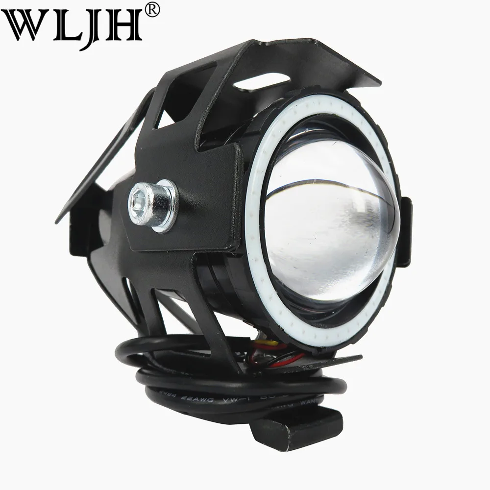 

WLJH 1x Switch Flash Devil Angel Eye Motorcycle Headlight Led U7 Motorbike Driving Fog DRL Daytime Running Light Spotlights Lamp