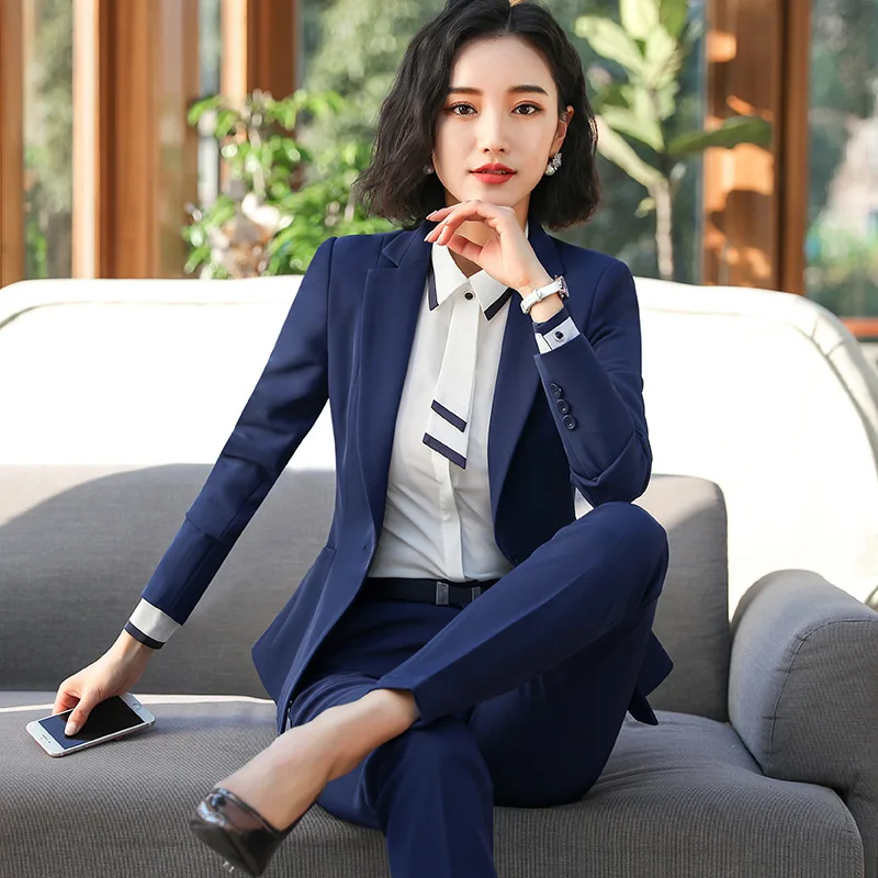 Professional suit suit female 2019 new high quality fabric Slim temperament office long sleeve suit jacket pants suit