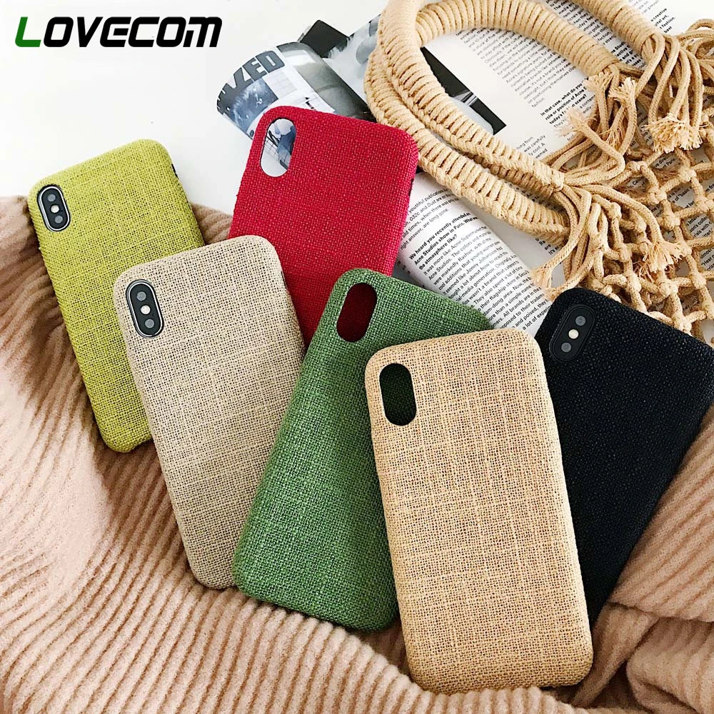 

LOVECOM Flax Cloth Case For iphone XR XS Max Case Soft Silicone TPU Canvas Phone Case Bags For iphone X 7 8 6 6S Plus Case Cover