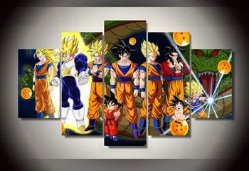 

() 5 PCS Printed Cartoon Dragon Ball Group Painting Wall Art Children's Room Decor Print Film Poster Canvas Art Picture