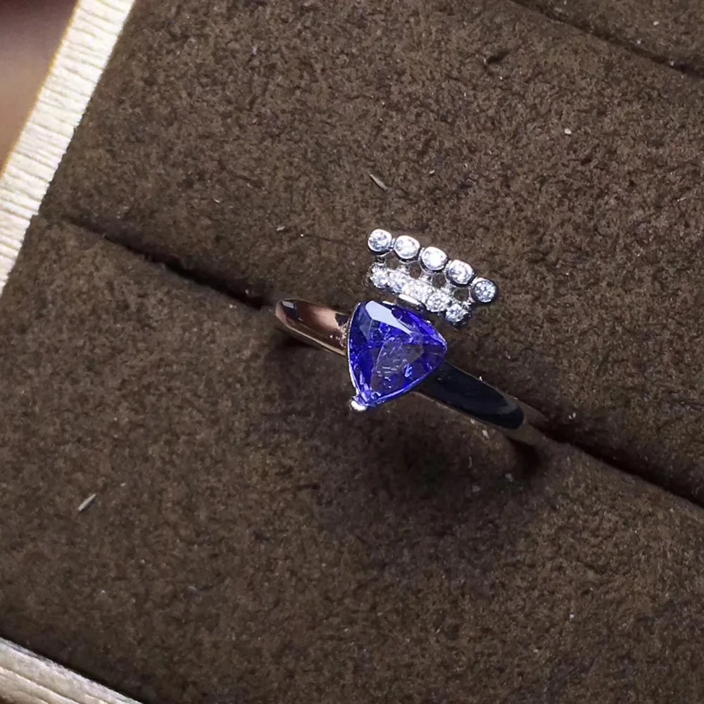 Кольцо с натуральным синим танзанитом, S925 серебро, натуральный драгоценный камень, элегантное кольцо с короной и треугольником, Модные женские вечерние кольца, ювелирные изделия