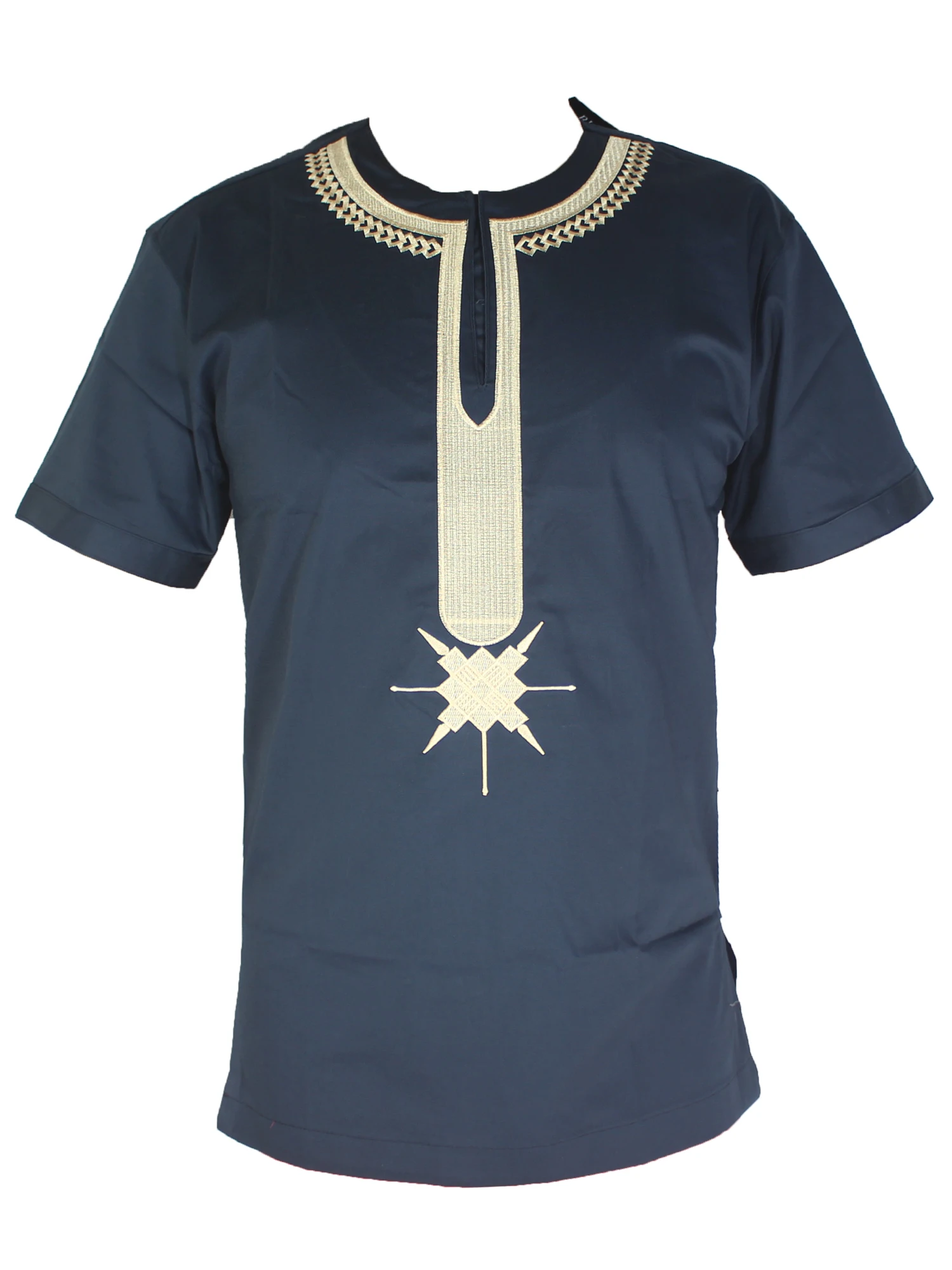 

African Fashion T Shirt Men`s Ethnic Embroidery Tops Henry Collar Kaftan Tshirt Festival Short Tunic