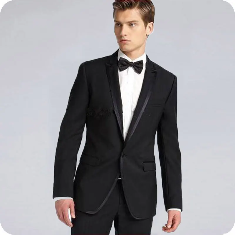 

Custom Made Black Men Suits Slim Fit Wedding Groom Wear Tuxedos 2 Pieces (Jacket+Pants) Bridegroom Prom Suits Best Man Blazer