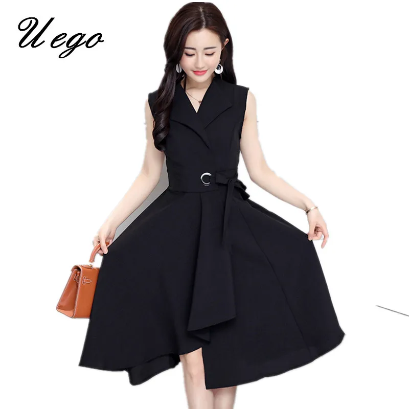 

Uego Summer Dress V-neck Soft Linen Slim Sashes Loose Women Casual Dress Plus Size 5XL 2019 New Office Lady OL Work Dress