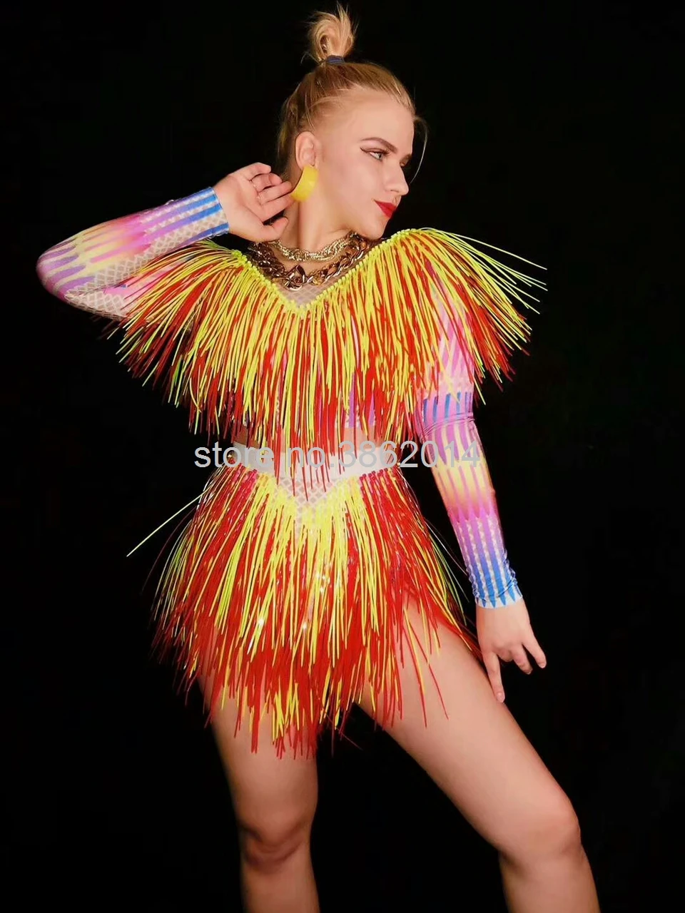 Красочный танцевальный костюм для женщин для певицы для сцены одежда наряд для ночного клуба шоу трико вечерние красочное Боди Одежда для