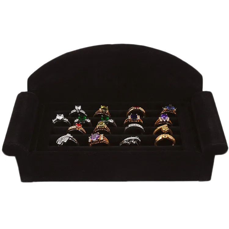 

Free shipping Organizer Show Case Jewelry Display Rings Holder Box New Black Shape of the Sofa Ring Storage Ear Pin Display Box