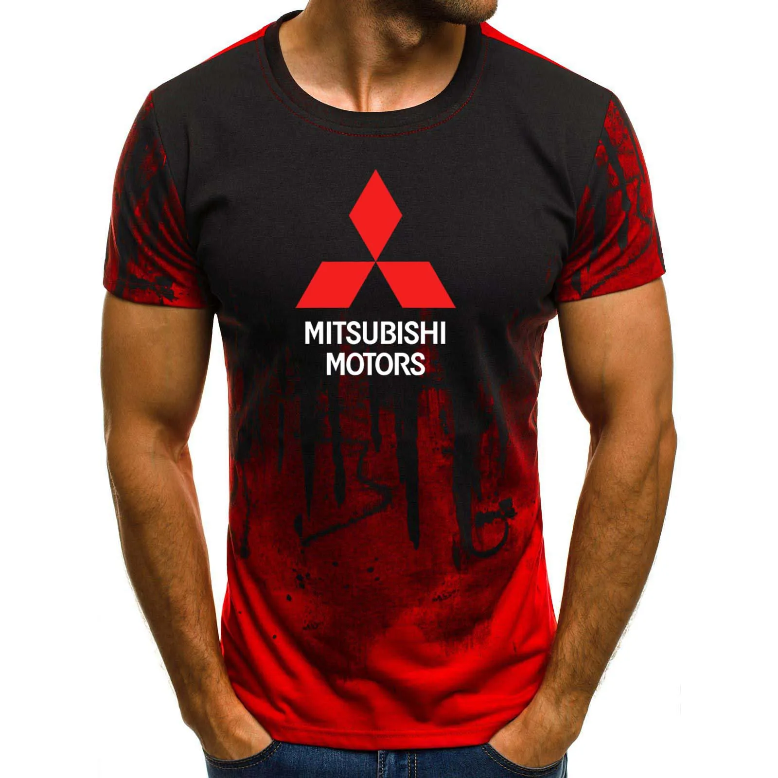 

Mens Short Sleeve Mitsubishi Car Logo Mens T-shirt Summer casual Cotton Gradient Tshirts Fashion HipHop Harajuku Male Brand Tee