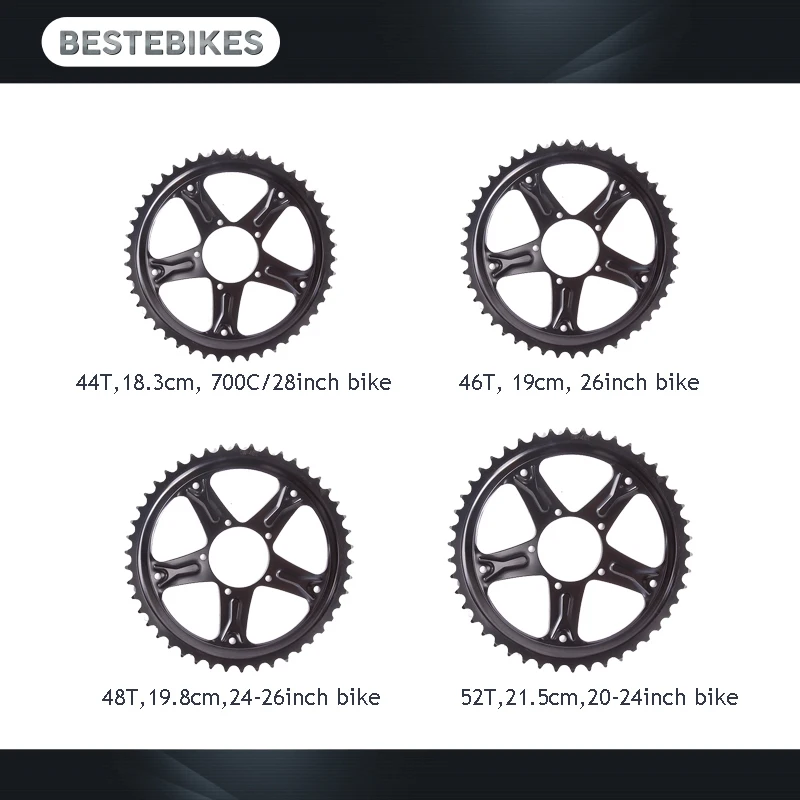 Sale Bafang 8fun 44T/46T/48T/52T chainwheel for bbs01 bbs01b bbs02 bbs02b 250w 350w 500w 750w mid drive motors ebikes conversion 1