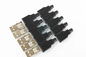 

10pcs Type A Male USB 4 Pin Plug Socket Connector With Black Plastic Cover hot New