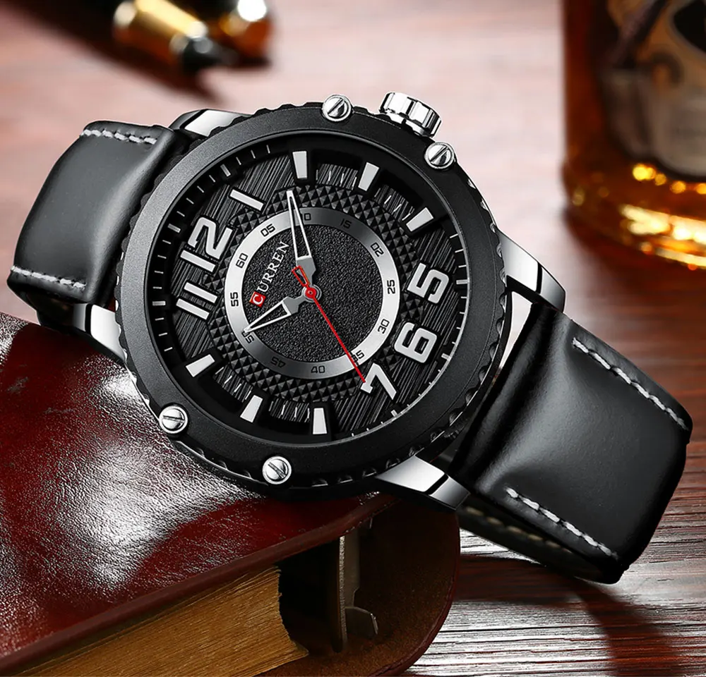 CURREN Casual Leather Watch for Men Style Business Quartz Wristwatches New Relojes Hombre Unique Design Clock Male Watches