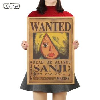 

TIE LER One Piece Wanted C Style Sanji Cartoon Movie Kraft Paper Bar Poster Wall Decorative Painting 51.5X36cm