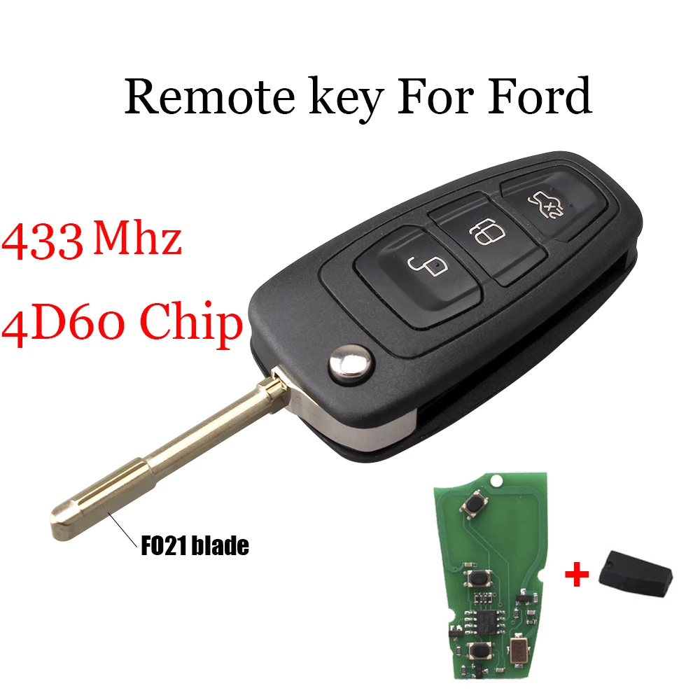 

3Buttons 433Mhz Folding Remote Car key For Ford Focus Mk1 Mondeo Transit Transponder Chip 4D60 Uncut FO21 Blade
