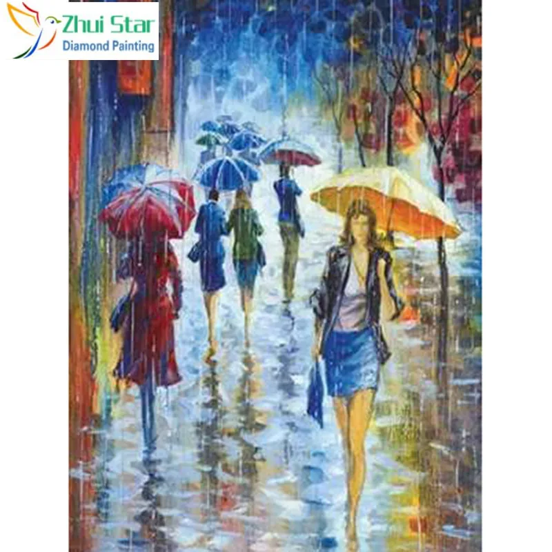 Zhui Star 5D DIY full Square drill Diamond painting Cross stitch People with umbrellas embroidery Mosaic decor | Дом и сад