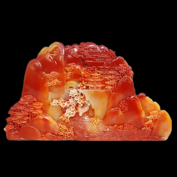 Rare Chinese 100 Natural ShouShan Stone Hand Carved Decoration