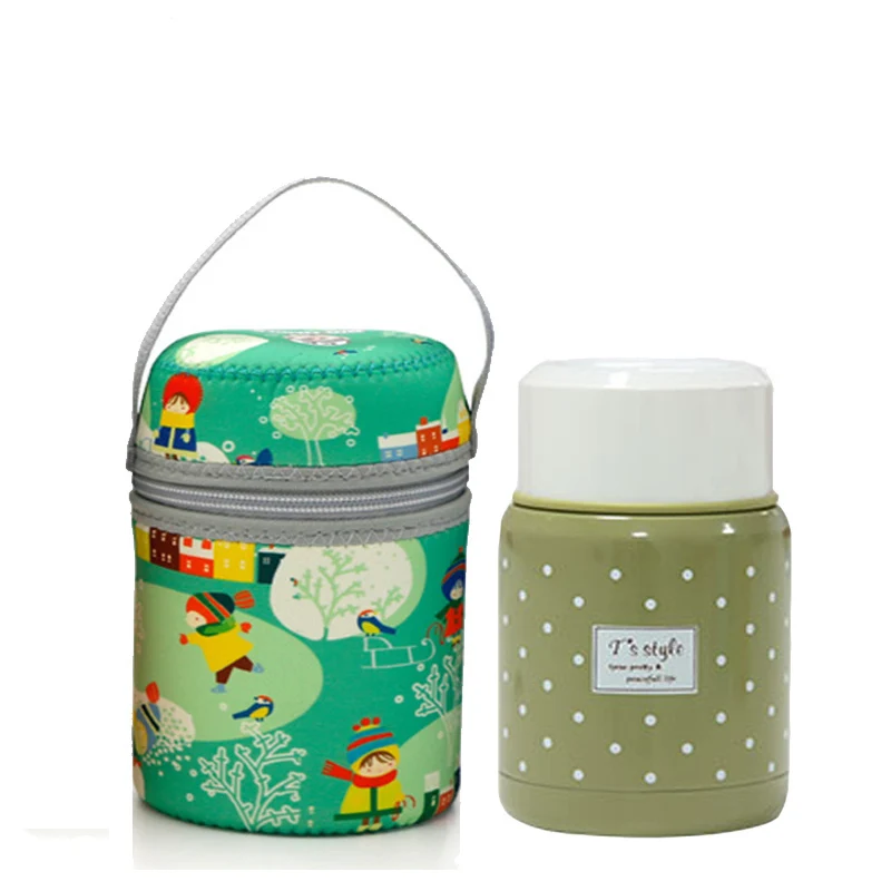 350 мл Термос для супа inox ложка termos контейнер для еды красочная кружка для детского ланча termo высокое качество caneca для путешествий garrafa termica - Цвет: with bag (Green)