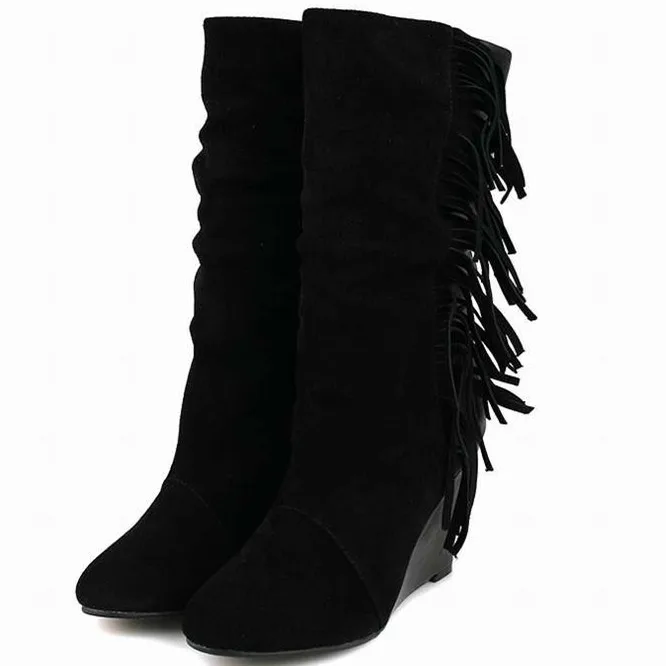 black high heel wedge boots