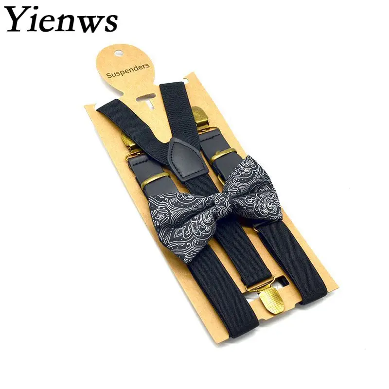 Yienws галстук-бабочка и подтяжки для мужчин черные кожаные подтяжки для брюк мужской брючный ремень Bretels Mannen подтяжки 120 см YiA142