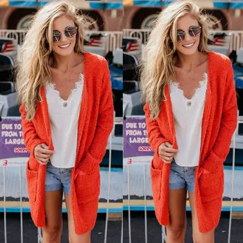 

Hirigin Harajuku Cardigans 2018 Autumn Winter Womens Plush Pocket Club Party Loose Casual Cool Long Coat Jacket Outwear