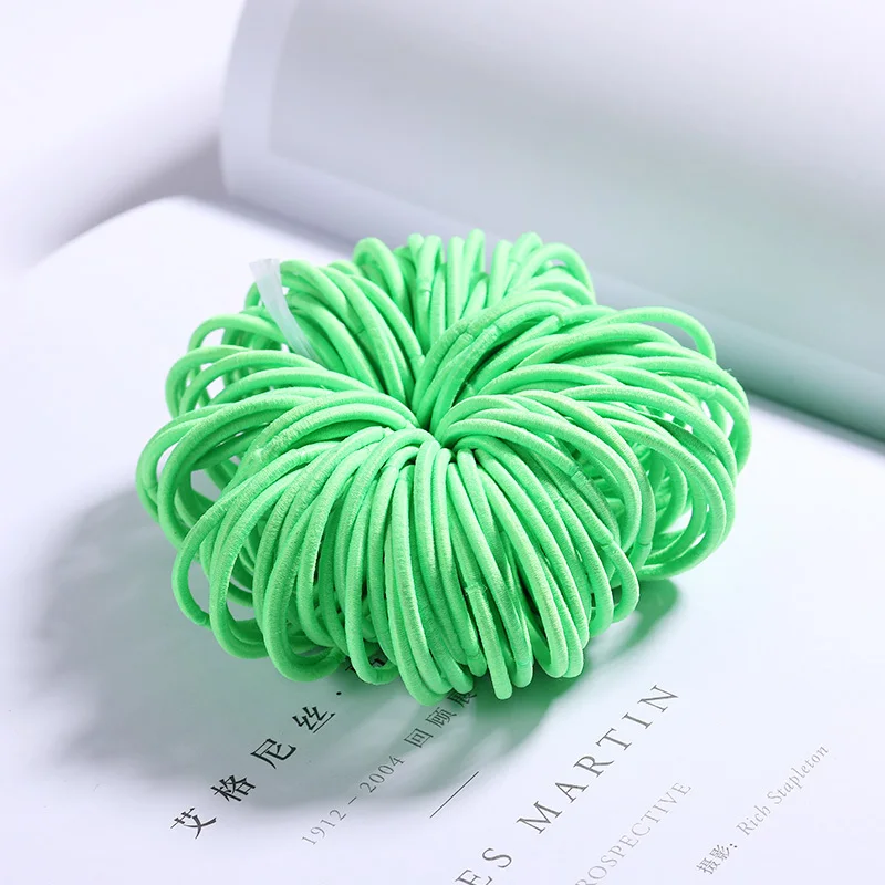 Светло-зеленый New 100PCS/Lot Girls Candy Colors Nylon 3CM Rubber Bands Children Safe Elastic Hair Bands Ponytail Holder Kids Hair Accessories - Цвет: Светло-зеленый