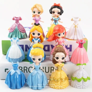 

Disney Princess Snow White Little Mermaid Ariel Alice belle change clothes 9cm 12pcs/set Action Figure Anime Figurine Toy model