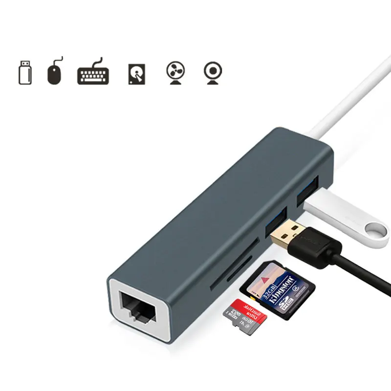 Uosible Thunderbolt 3 адаптер Тип usb C концентратор usb C до RJ45 для MacBook Pro с 100 Мбит/с Gigabit Ethernet TF/SD слот кардридера USB3.0