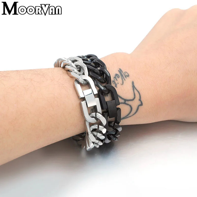 Moorvan продукт браслет из нержавеющей стали для мужчин, ювелирные изделия Хип-хоп браслеты, 21,5 см 12 мм VB716