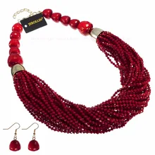 Fashion Jewelry Set Resin Beads Choker Collar Statement Bib Pendant Earring Set