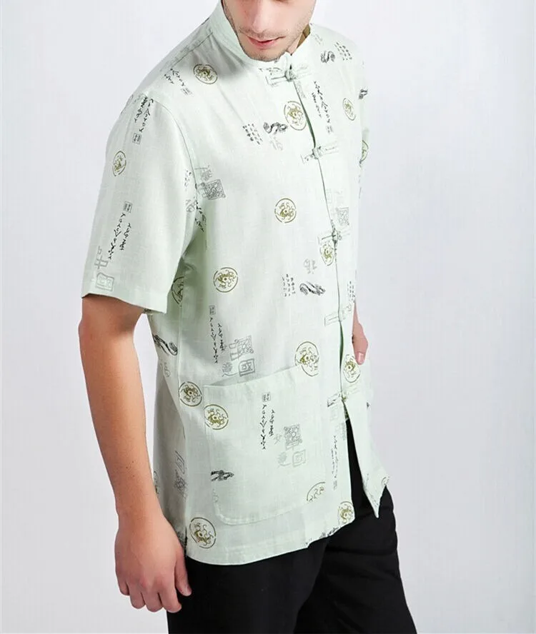 Новое поступление белая китайская мужская хлопковая льняная рубашка Кунг-фу с коротким рукавом Hombres Camisa одежда Размер S M L XL XXL XXXL Mny-08B