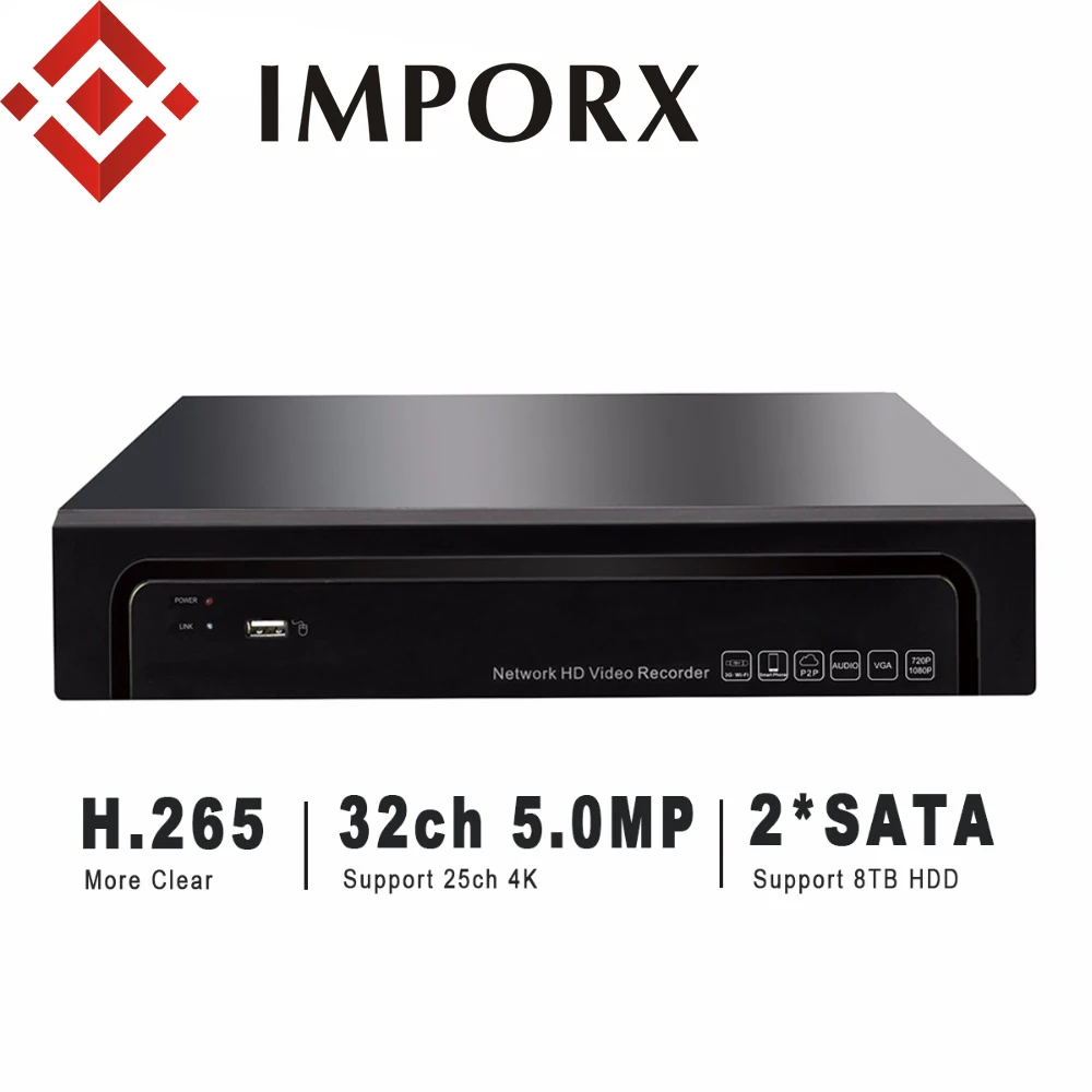 

IMPORX 32CH 5MP NVR H.265 ONVIF UHD 4K NVR DVR Video Recorder IP Camera Surveillance Security CCTV System 2 SATA Support 8TB HDD