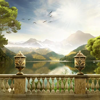 

Laeacco Vintage Bridge Railing Pattern River Mountain Bird Photo Backgrounds Customized Photography Backdrops For Photo Studio