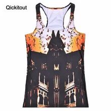 Qickitout топы летние женские блузки без бретелек без рукавов с цифровым принтом повседневные ремень Темный замок Сумерки топы на бретелях женские жилеты