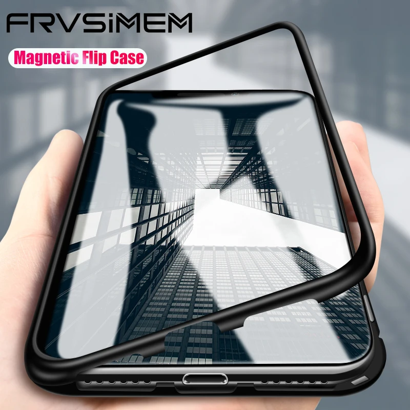 

Magnetic Adsorption Case Metal Full Cover Bumper Auto Built-in Magnet Case for iPhone 6 6s X 8 7 Plus Transparent Tempered Glass