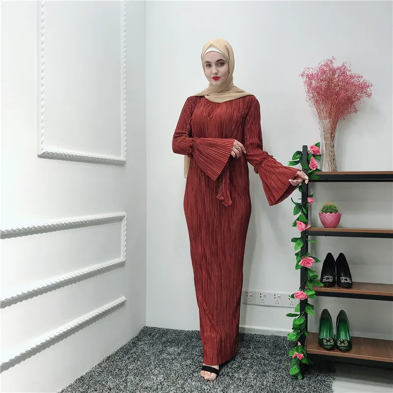 Плиссированные платья Рамадан Tesettur Elbise Kaftan абайя, арабское мусульманское длинное платье для девочки Восточный халат из марокена платья Хиджаб халат Femme