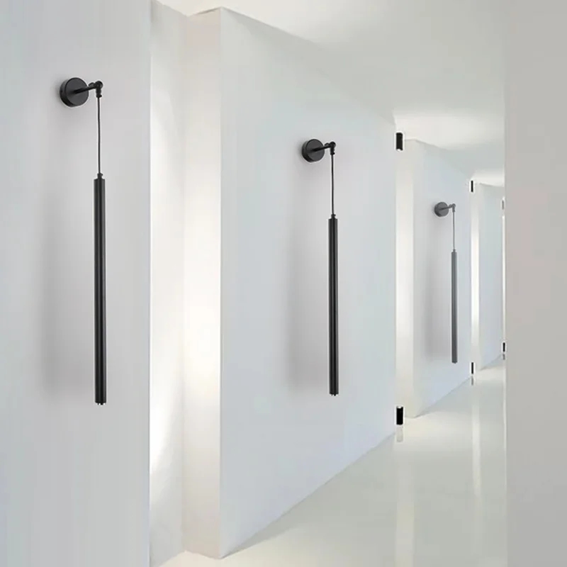 US $47.41 NEW Nordic LED Wall Light Creative Personality Bedroom Bedside Cylindrical Black Tube Aisle Corridor Decorative Wall Lamp
