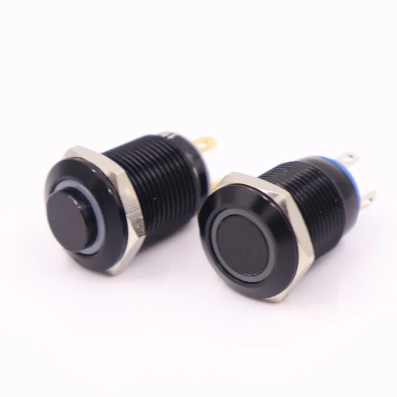12mm Metal brass black Push Button Switch illumination ring Self reset