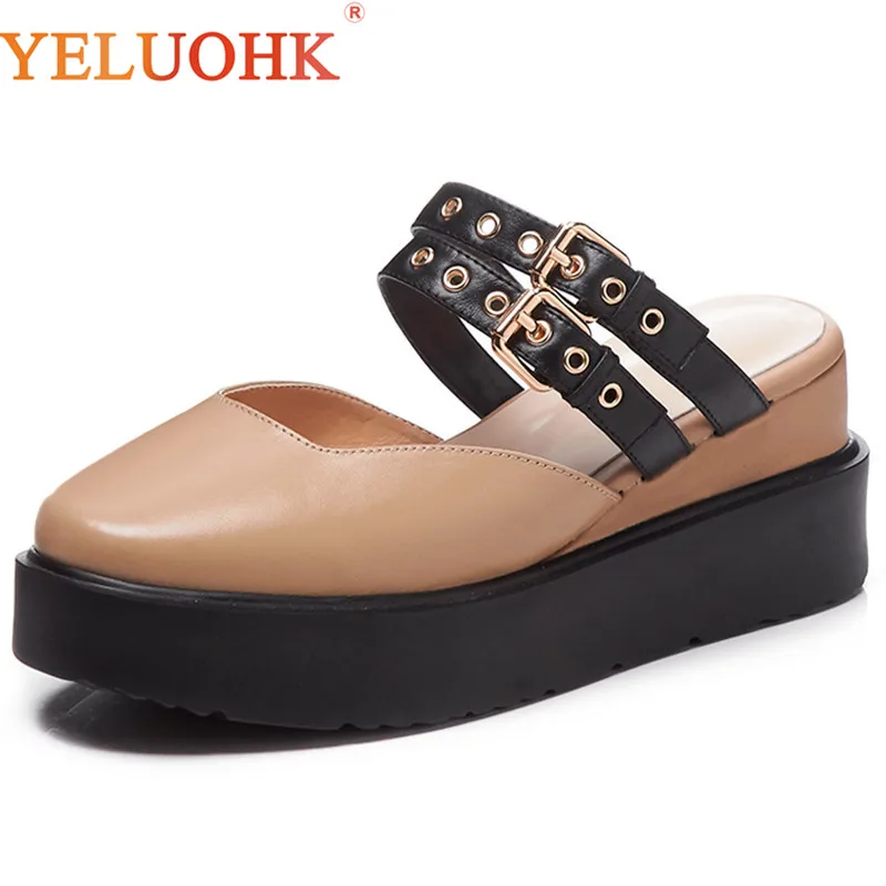 

Genuine Leather High Heels 7 CM 2018 Women Summer Shoes Top Quality Platform Shoes Women Heels