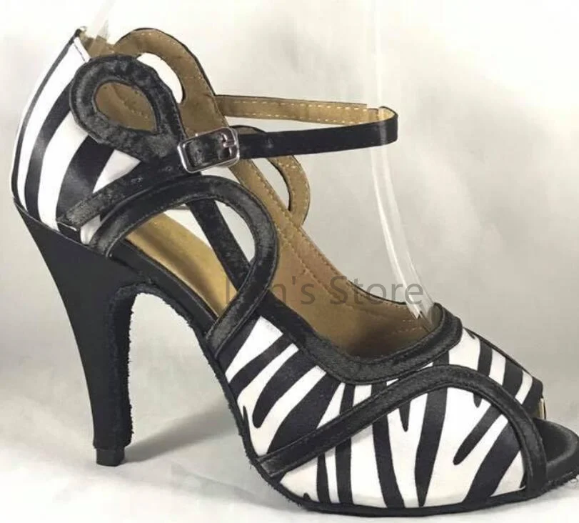 New Ladies Girls Zebra Satin font b Salsa b font Ballroom Dance font b Shoes b