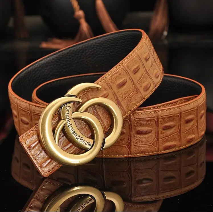 

2019 Fashion Hot sales Head layer cowhide melon seed pattern belt Bronze buckle Style Real man business belt women leisure belt
