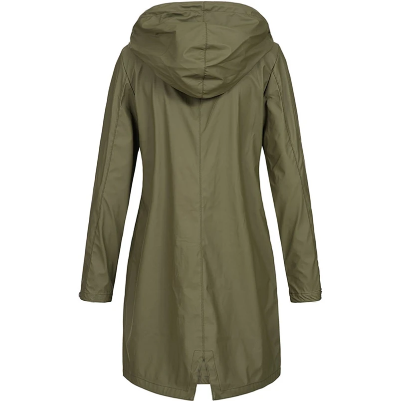 Women Jacket Fashion Cloth Casual Coat Solid Rain Jacket Outdoor Hoodie Waterproof Long Coat Windproof Overcoat #FS#4NV01 (4)