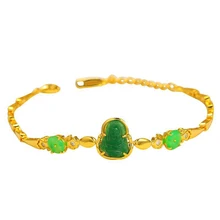 MxGxFam(21 см) зеленый браслет Будды для Для женщин Regligious ювелирные изделия 24 K цвет чистого золота от XP