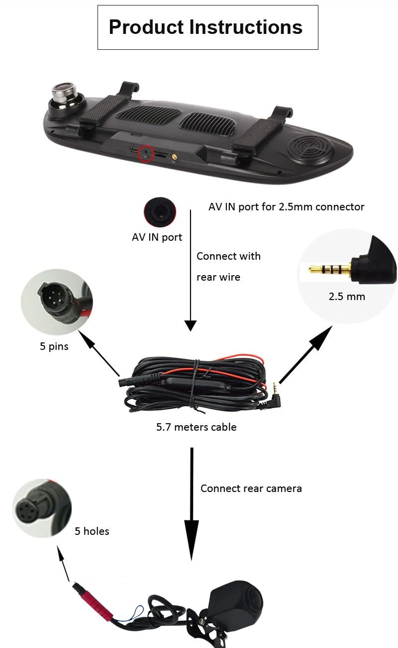 Bluavido HD камера заднего вида с ночным видением для двух объективов Android DVR Автомобильная камера с 6 метровым кабелем 0.1Lux задняя камера водонепроницаемая