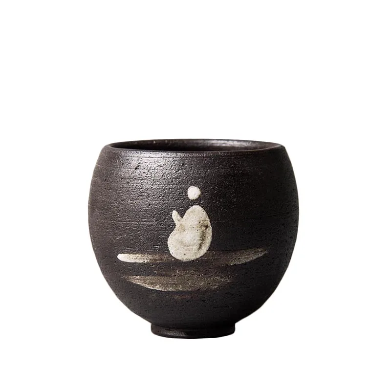 

110ml Japanese Style Hand Painted Black Zen Teacup Handmade Ceramic Coarse Pottery Master Cup Kung Fu Tea Set Vintage Home Decor