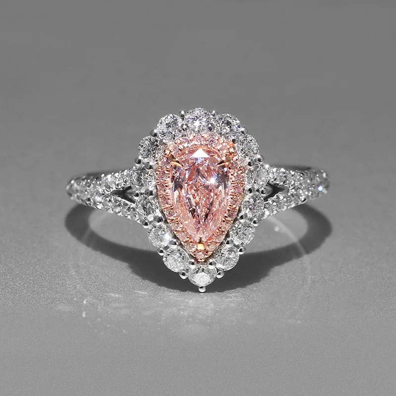 Натуральная кожа высокого качества, милая розовая пульс в форме капель моделирование Муассанит Свадебные обручальные кольца женщины кольцо JZ249