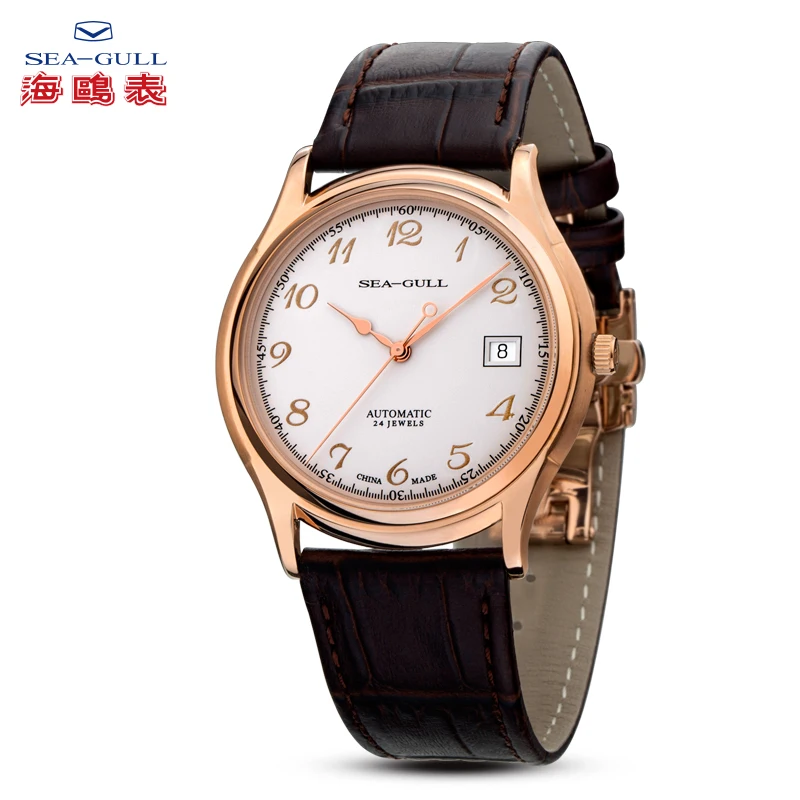 

Seagull Ultra Thin 9mm Thick Rose Gold Case Arabic Numerals ST1812 Movement Auto Date Automatic Men's Dress Watch D519.332