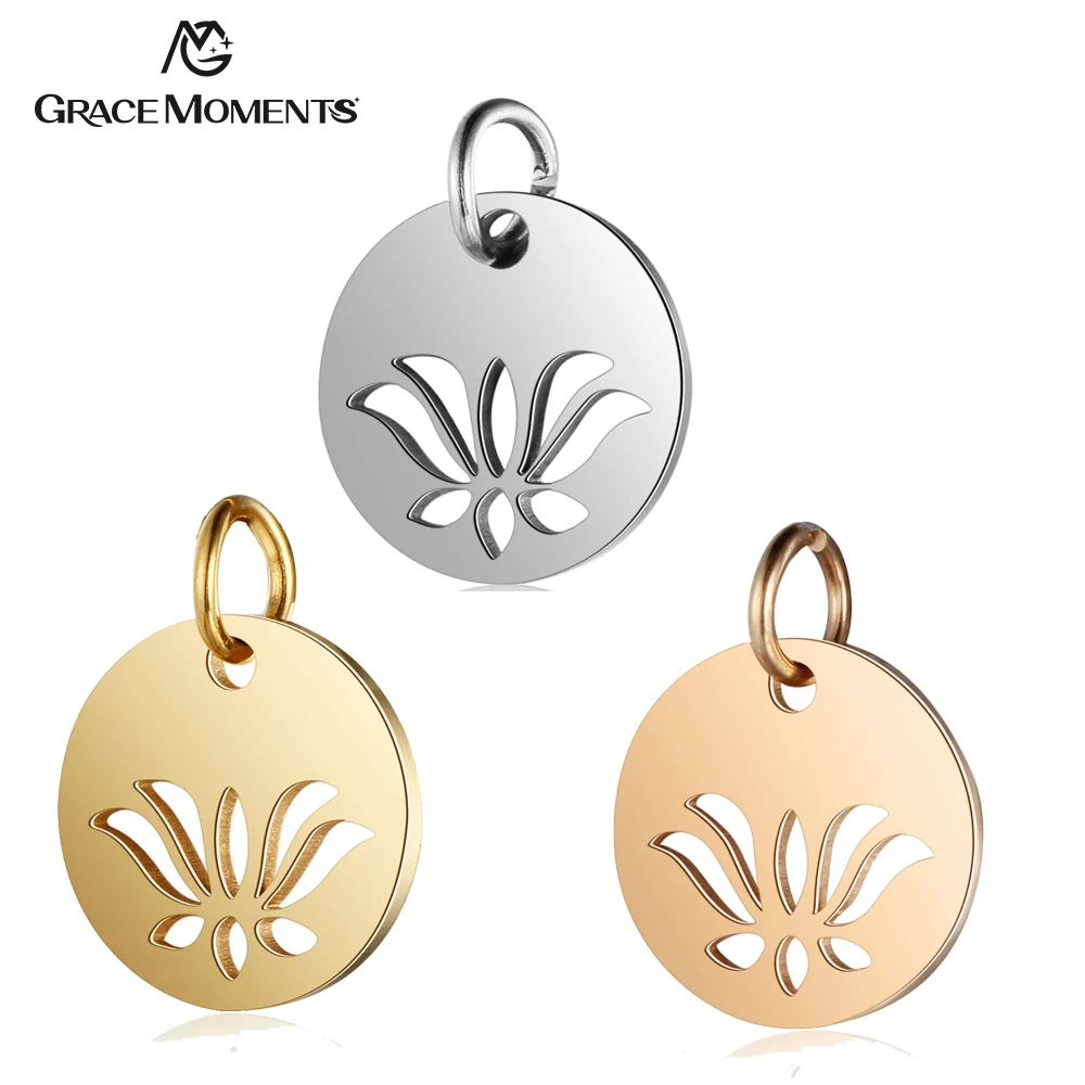 

50pcs/Lot 316L Stainless Steel Charms 3 Colors Lotus Charms Pendants for Jewelry Making Bracelet DIY Handmade Accessories